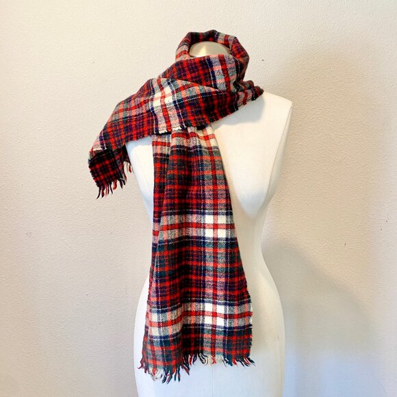 Vintage Red Plaid Wool Scarf by Johnston's of Elgin - Made in Scotland - 52"x11" - Picture 4 of 5